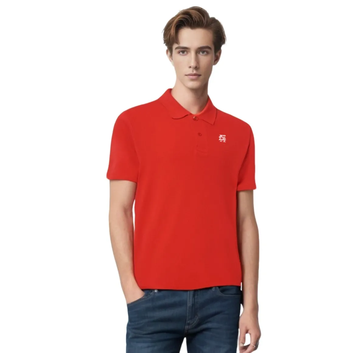 Cheap RED EMBROIDERED PATCH POLO T-shirts And Polos